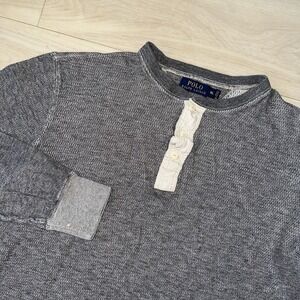 Polo Ralph Lauren Thermal Henley Shirt Size XL Waffle Weave Men's Gray Military